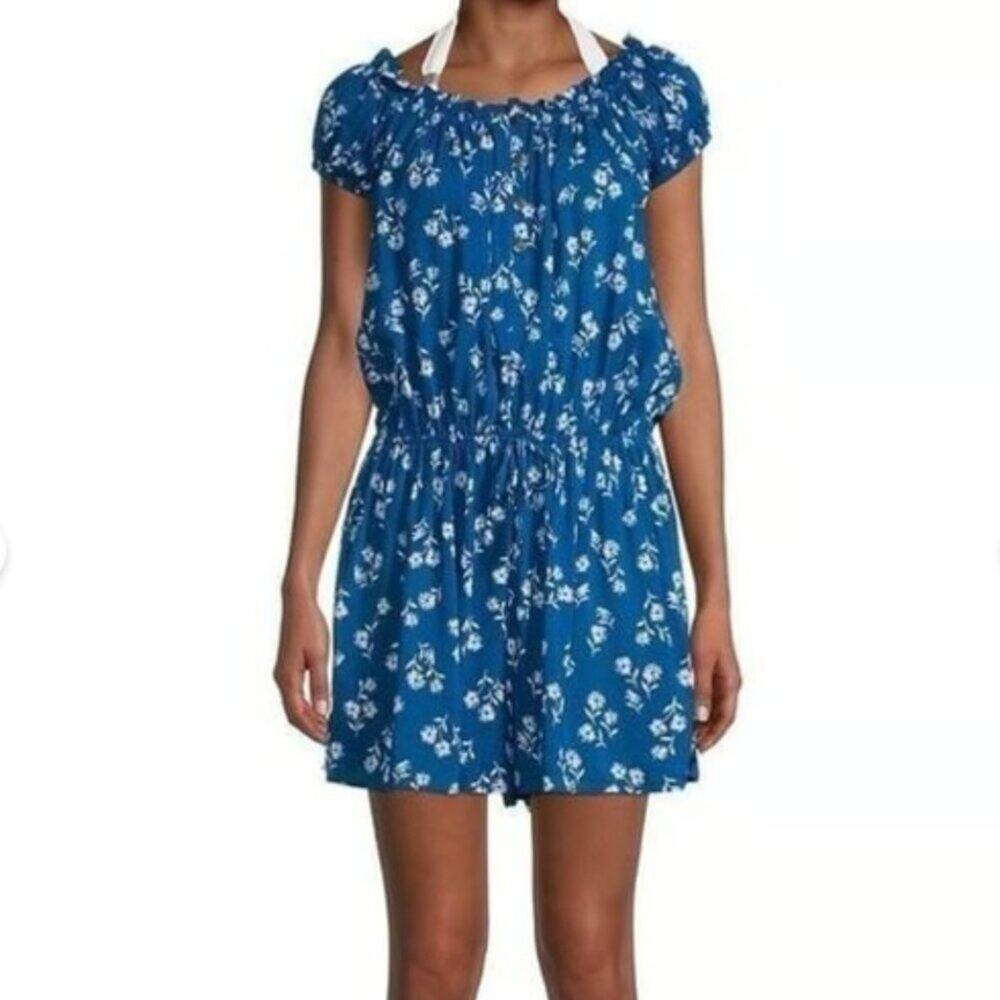 Kate Spade Blue Floral Ruffle Trim Romper Size Small
